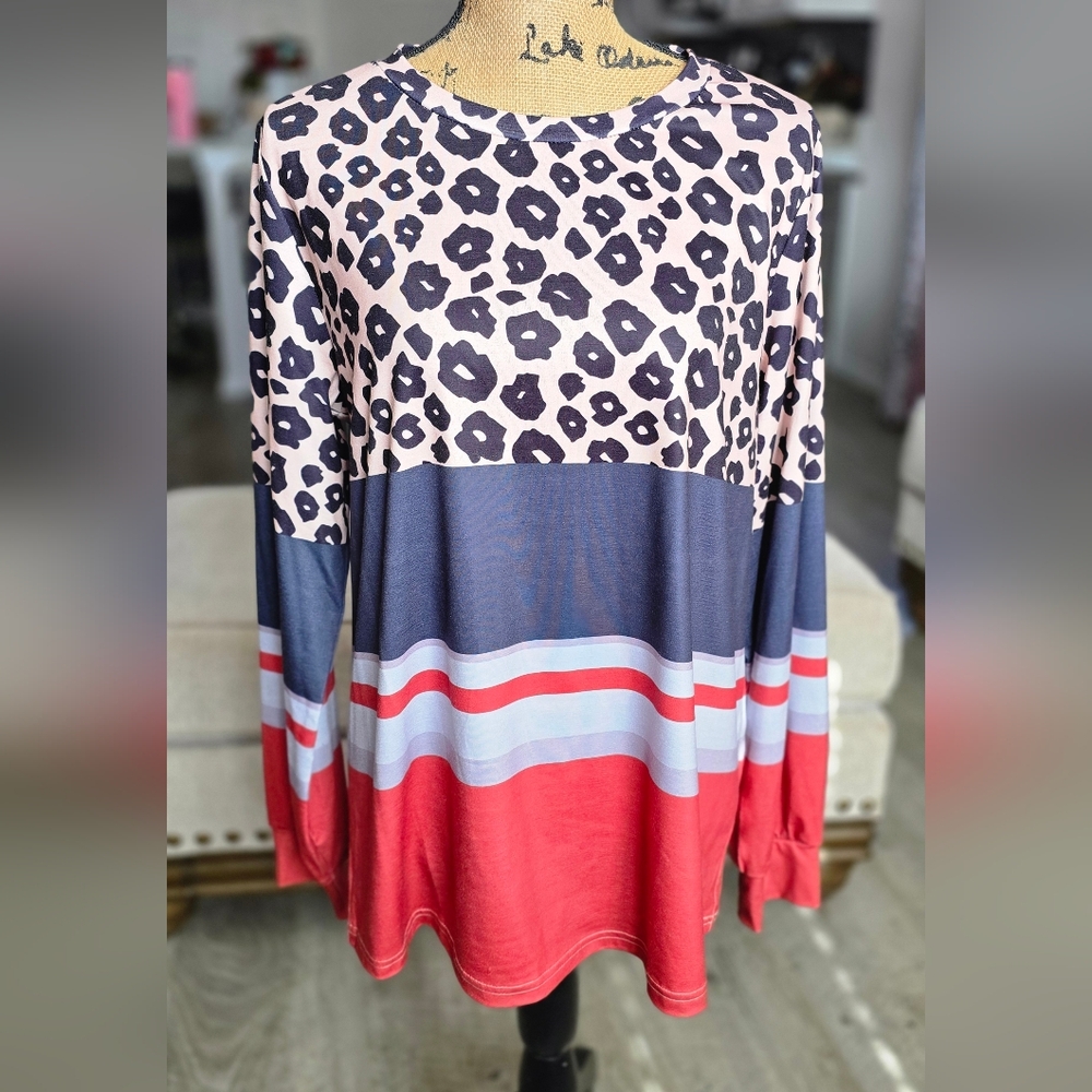 Stylish Women's Leopard Print Color Block Top